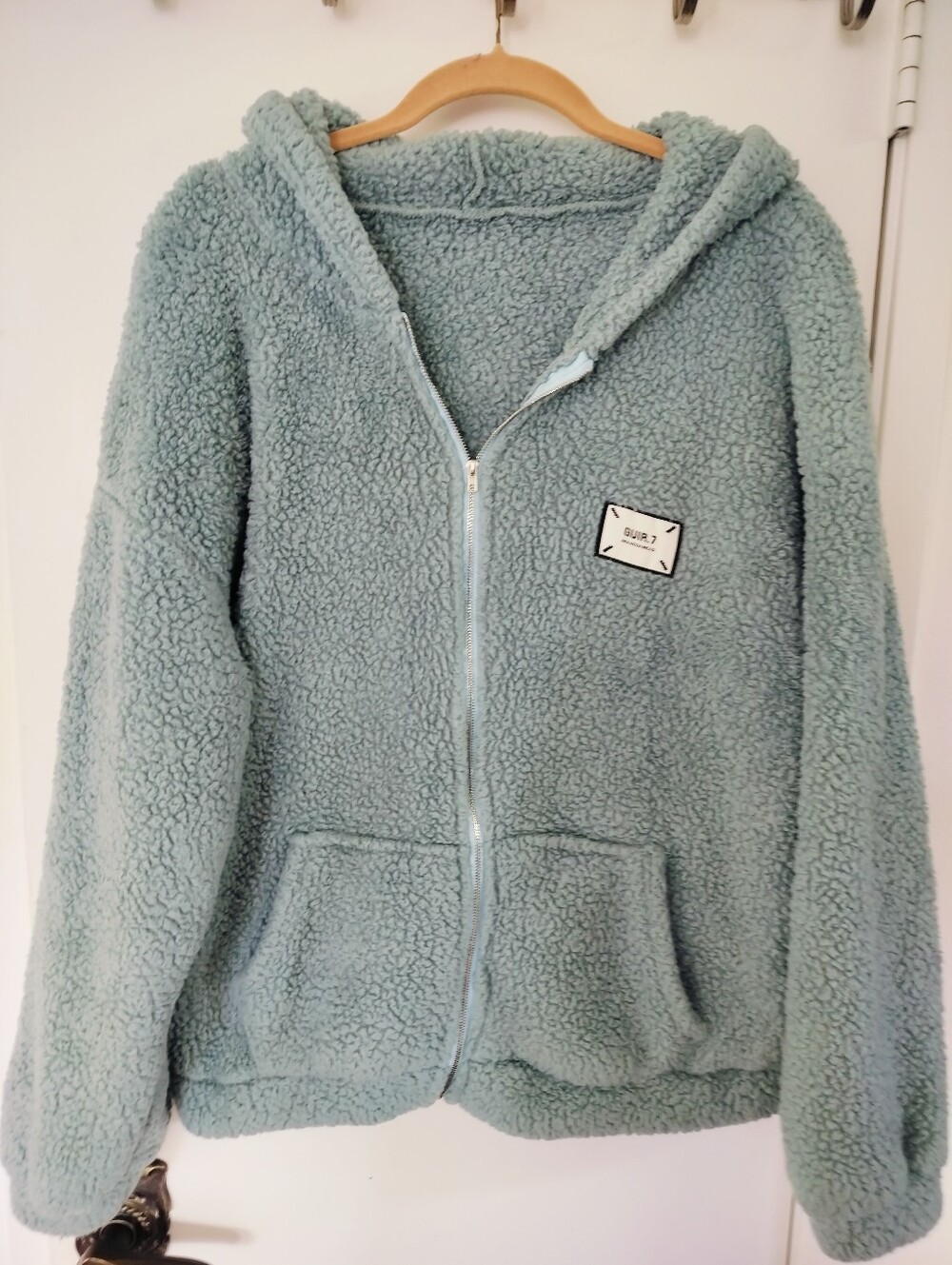 GUIR.7 Brancoamead Oversized Sherpa Fleece Zip Up Hoodie Jacket Seafoam Green XL